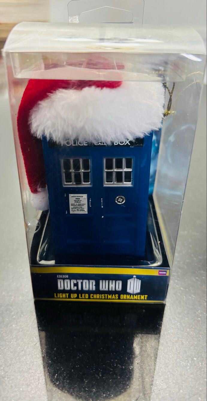Doctor Who Christmas Ornament BBC Kurt Adler TARDIS Santa Hat LED Light NIB